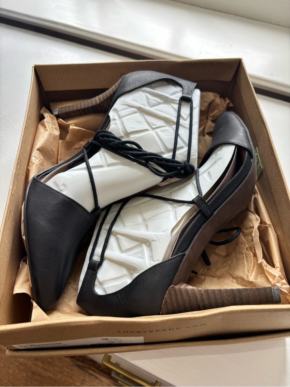 Lucky Brand Black Pointed Lace-Up Heels